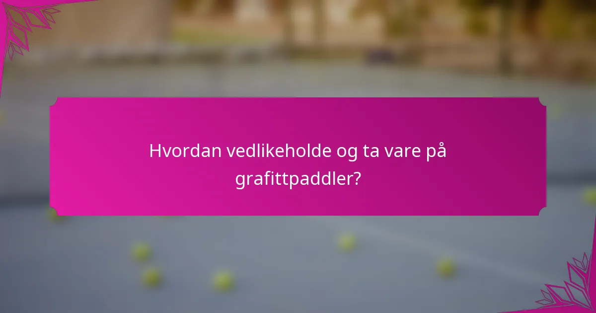 Hvordan vedlikeholde og ta vare på grafittpaddler?